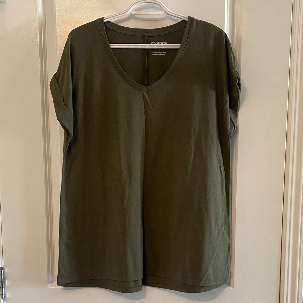 Olive Green V-Neck Legging Tee Women's Top